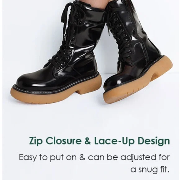 Dream Pairs Glossy Dark Brown Lace-Up Combat Boots - Picture 10 of 17